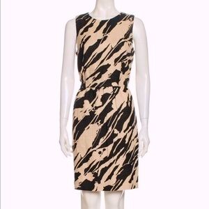 [Michael Kors] 100% Linen Textured Abstract Print Pleated Waist Pockets Dress